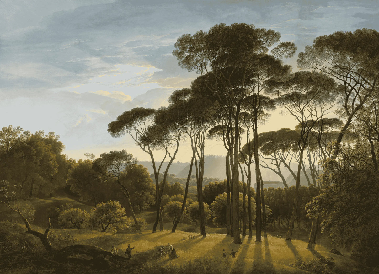 Italiaans landschap met parasoldennen - Binnenkunst.nl